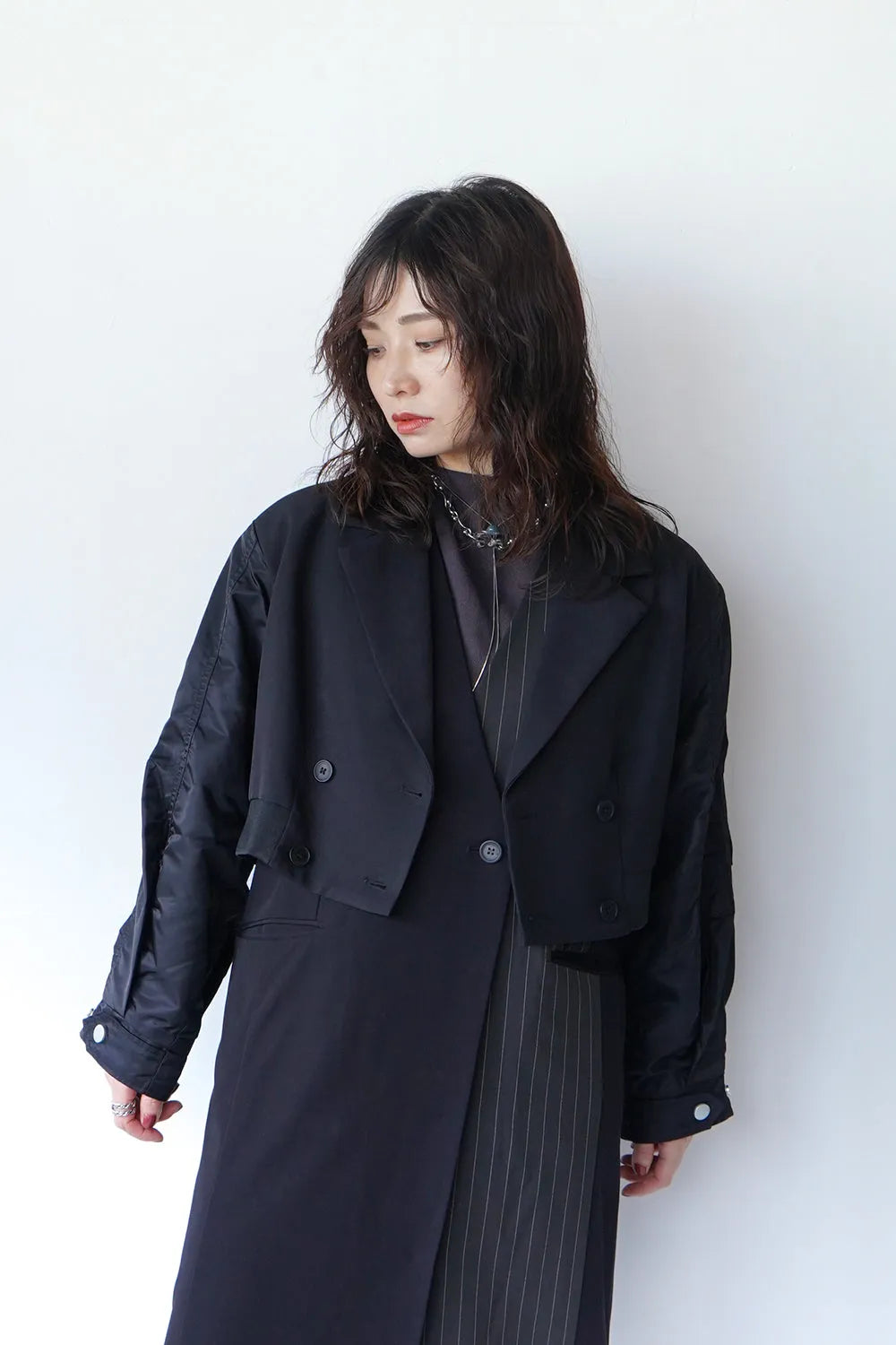 【MICALLE MICALLE】異素材ショートテーラードジャケット