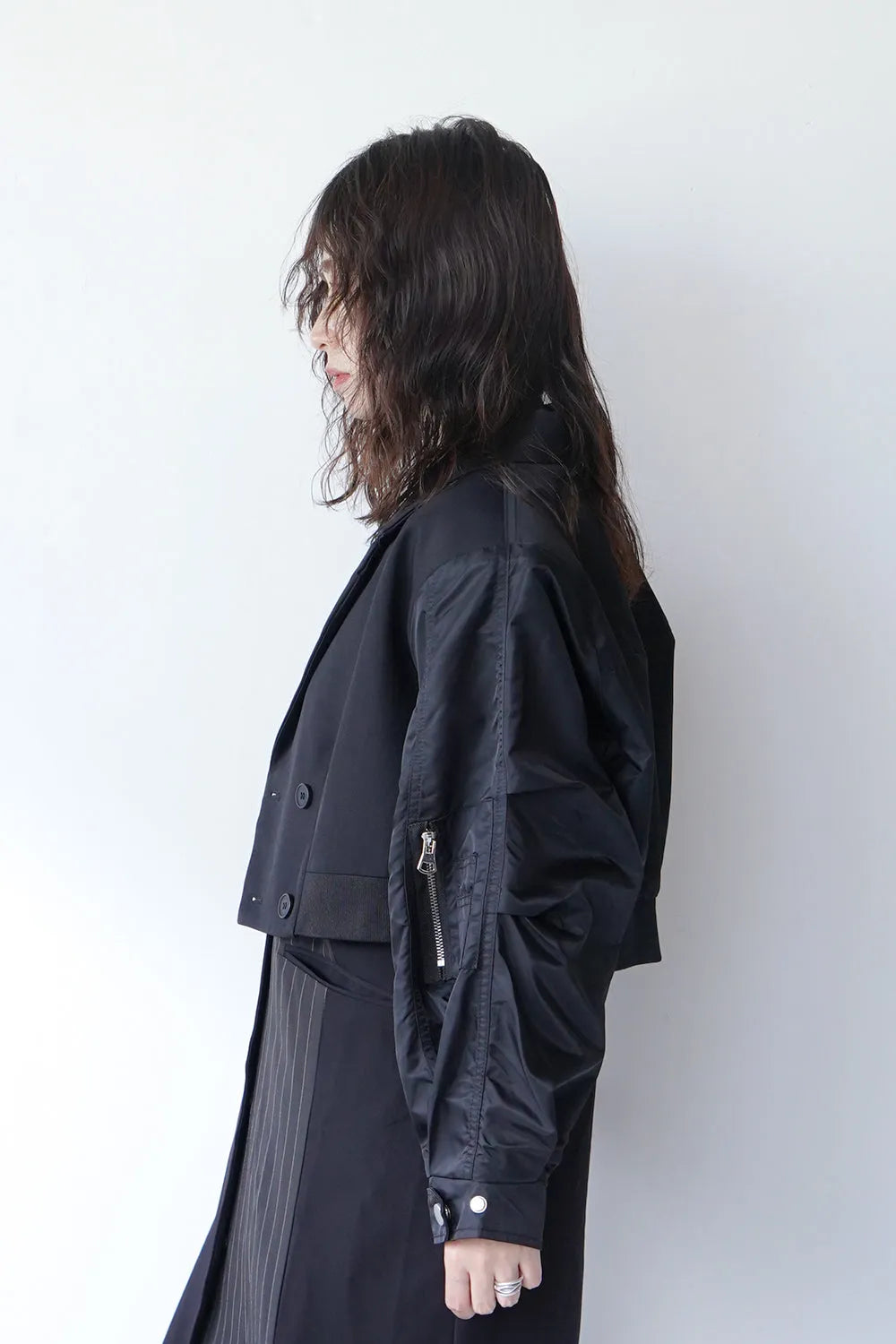 【MICALLE MICALLE】異素材ショートテーラードジャケット