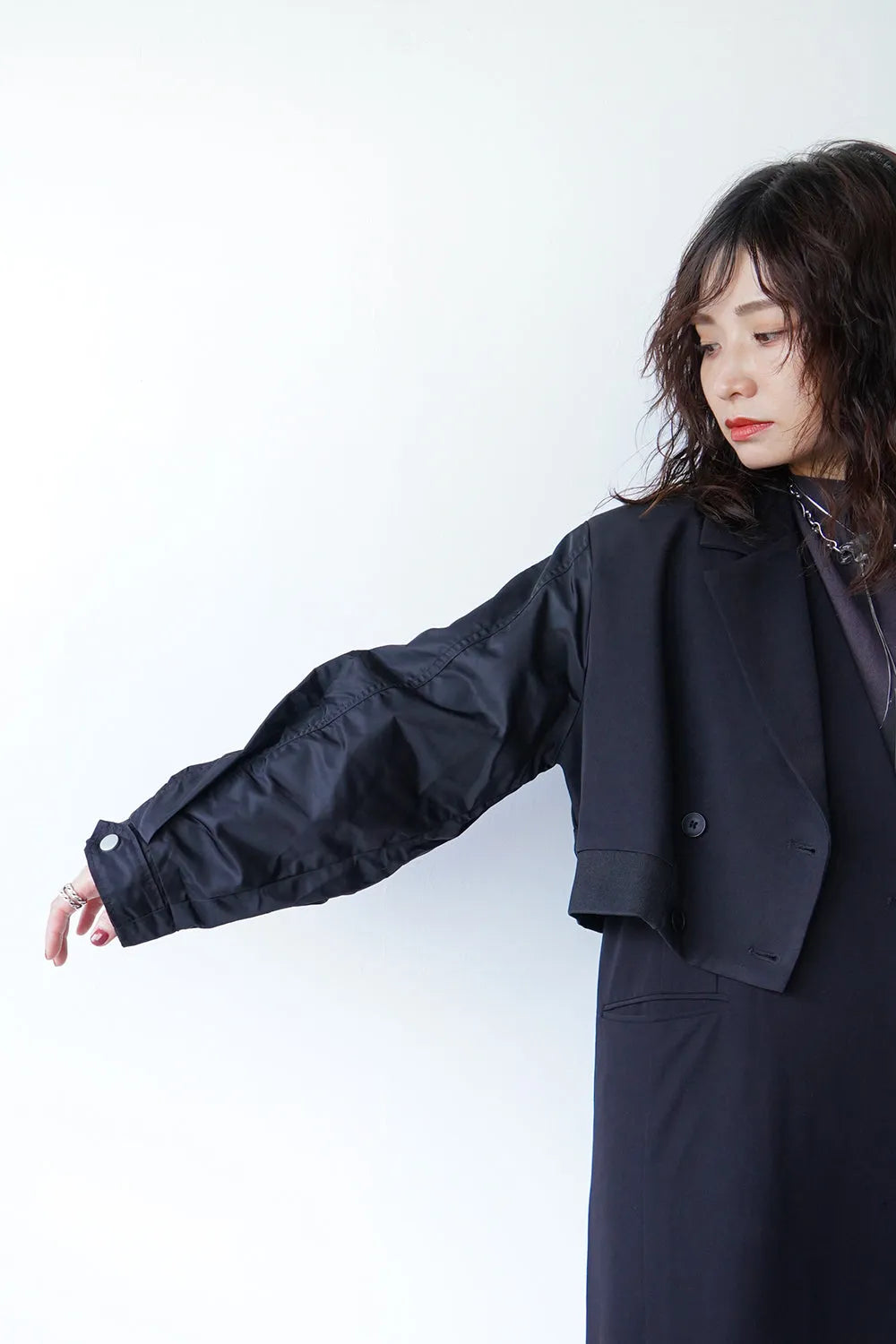 【MICALLE MICALLE】異素材ショートテーラードジャケット