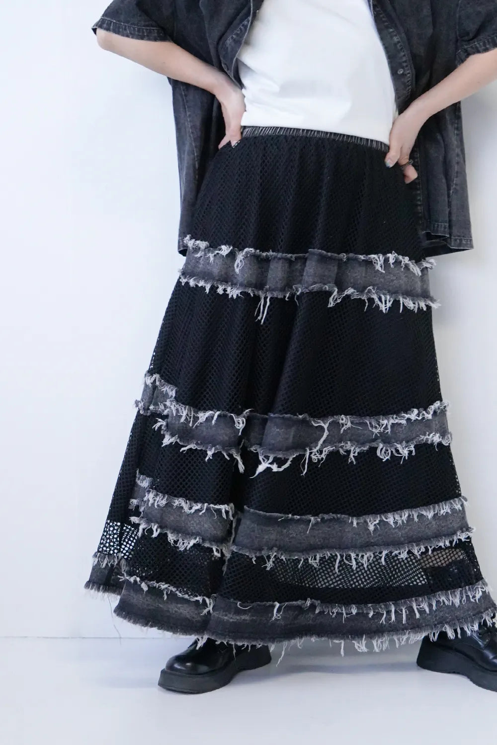 メッシュ✕デニムティアードスカート