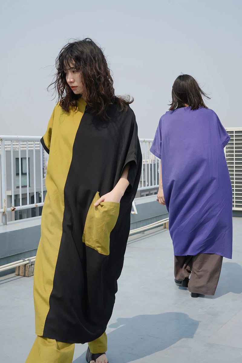 【LILA n’ citta】リネンレーヨンバイカラーワンピース