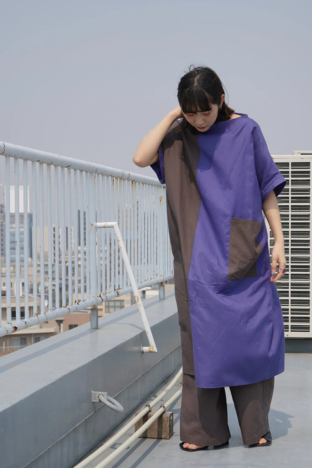 【LILA n’ citta】リネンレーヨンバイカラーワンピース