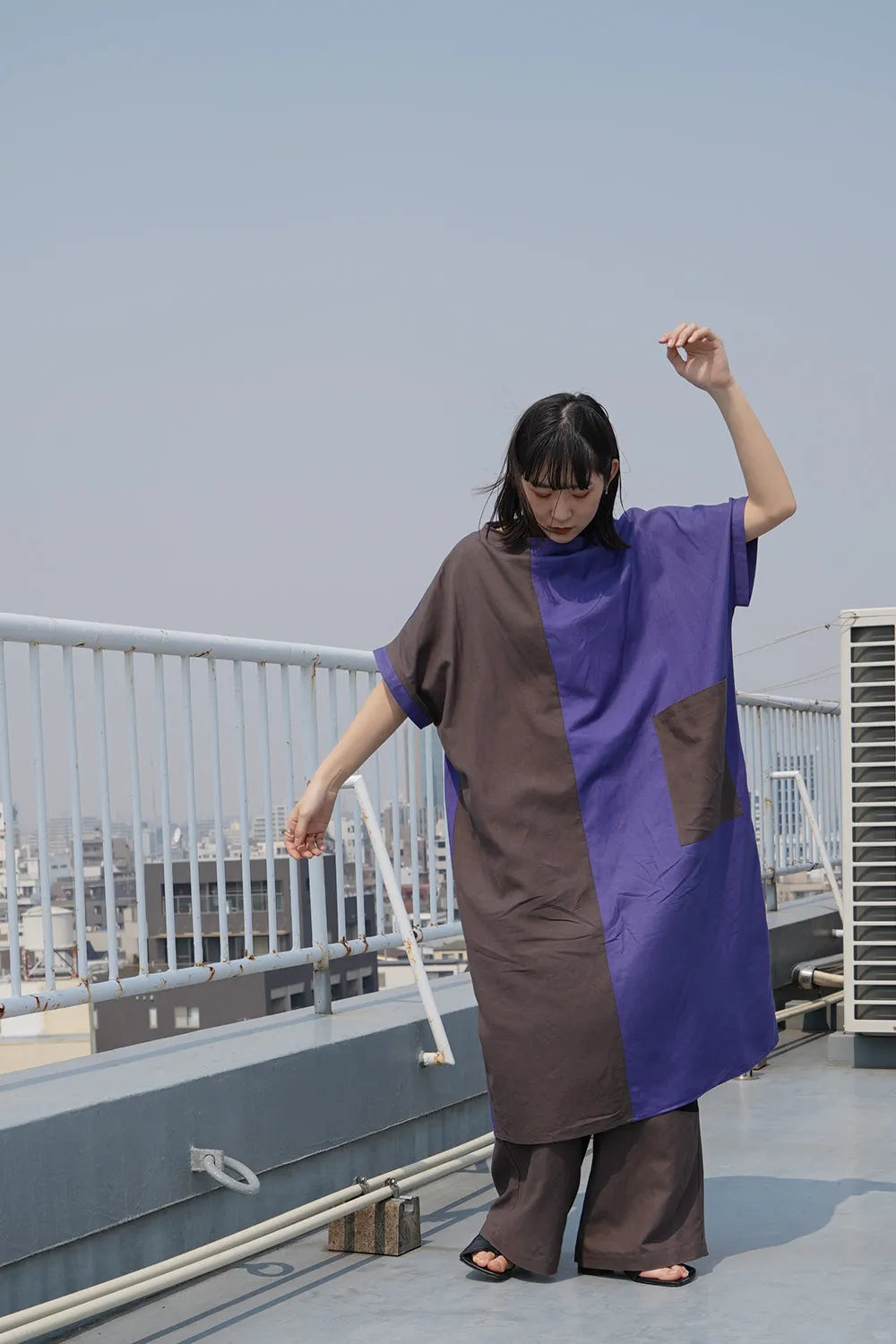 【LILA n’ citta】リネンレーヨンバイカラーワンピース