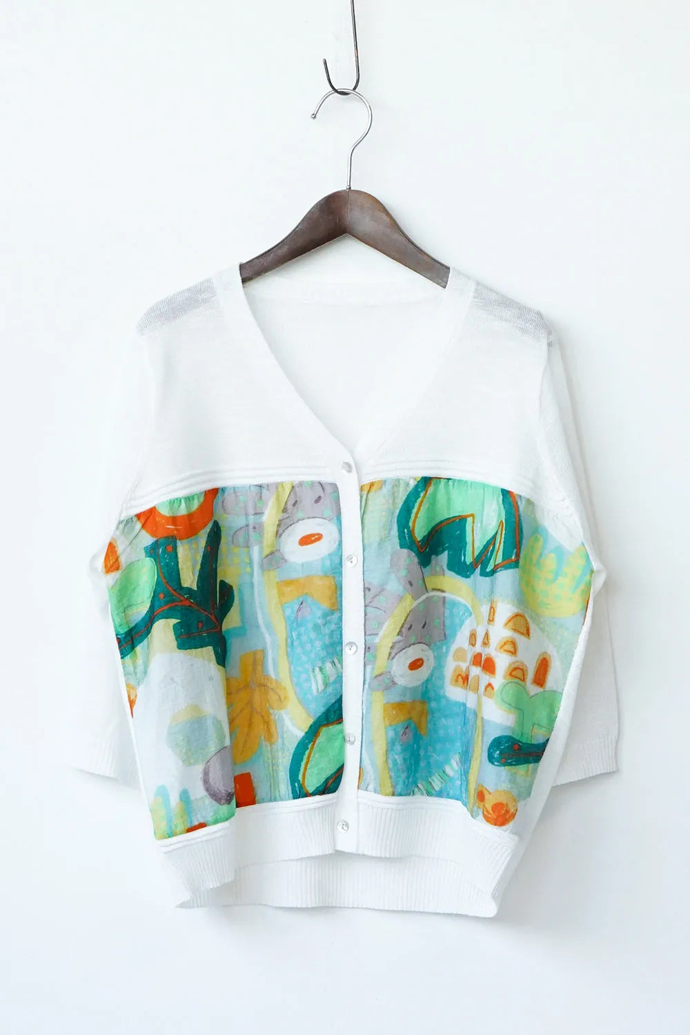 幾何学プリント切替カーデ