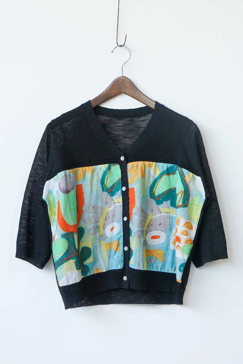 幾何学プリント切替カーデ