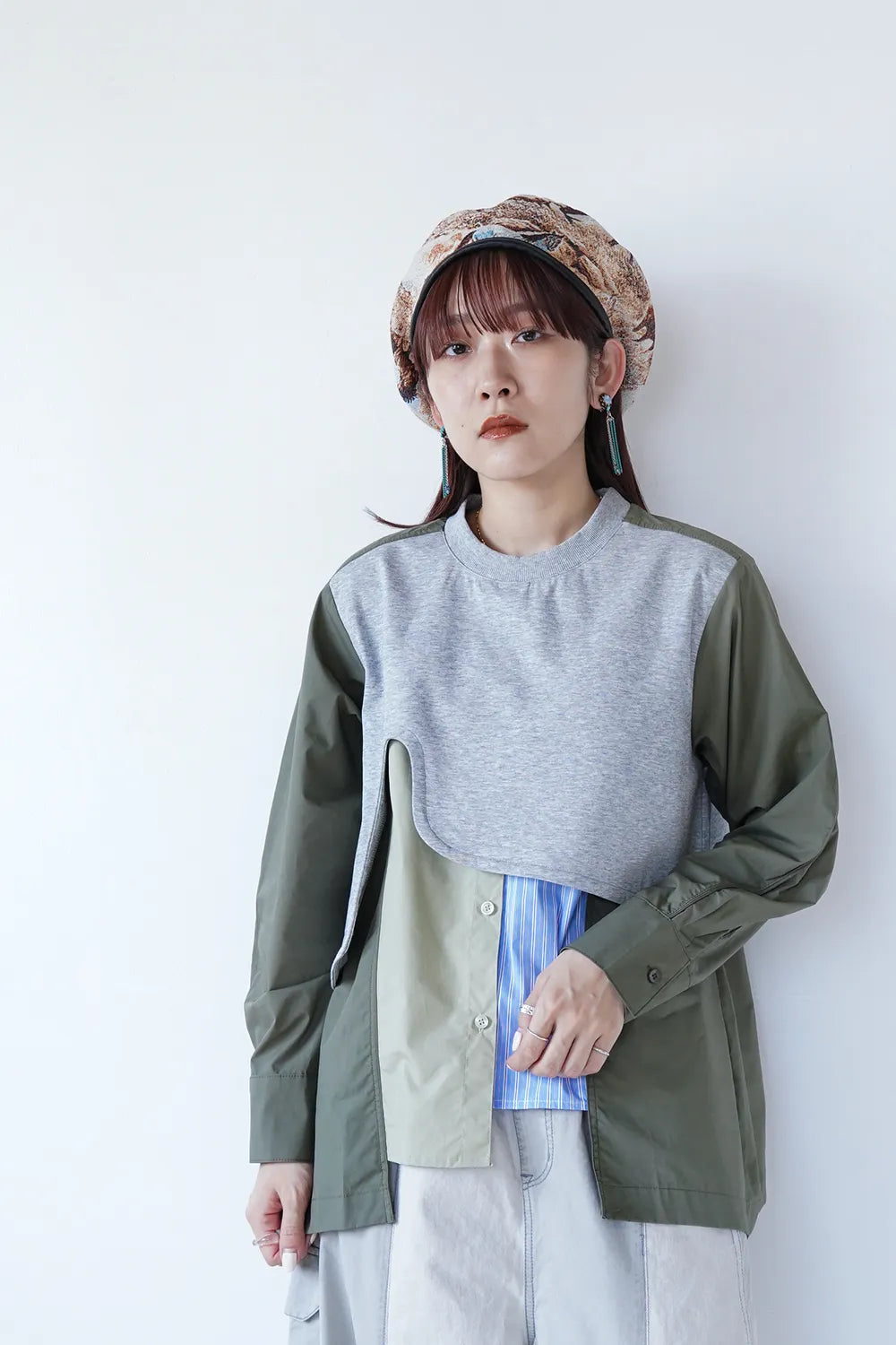 シャツレイヤードヨーク切替プルオーバー