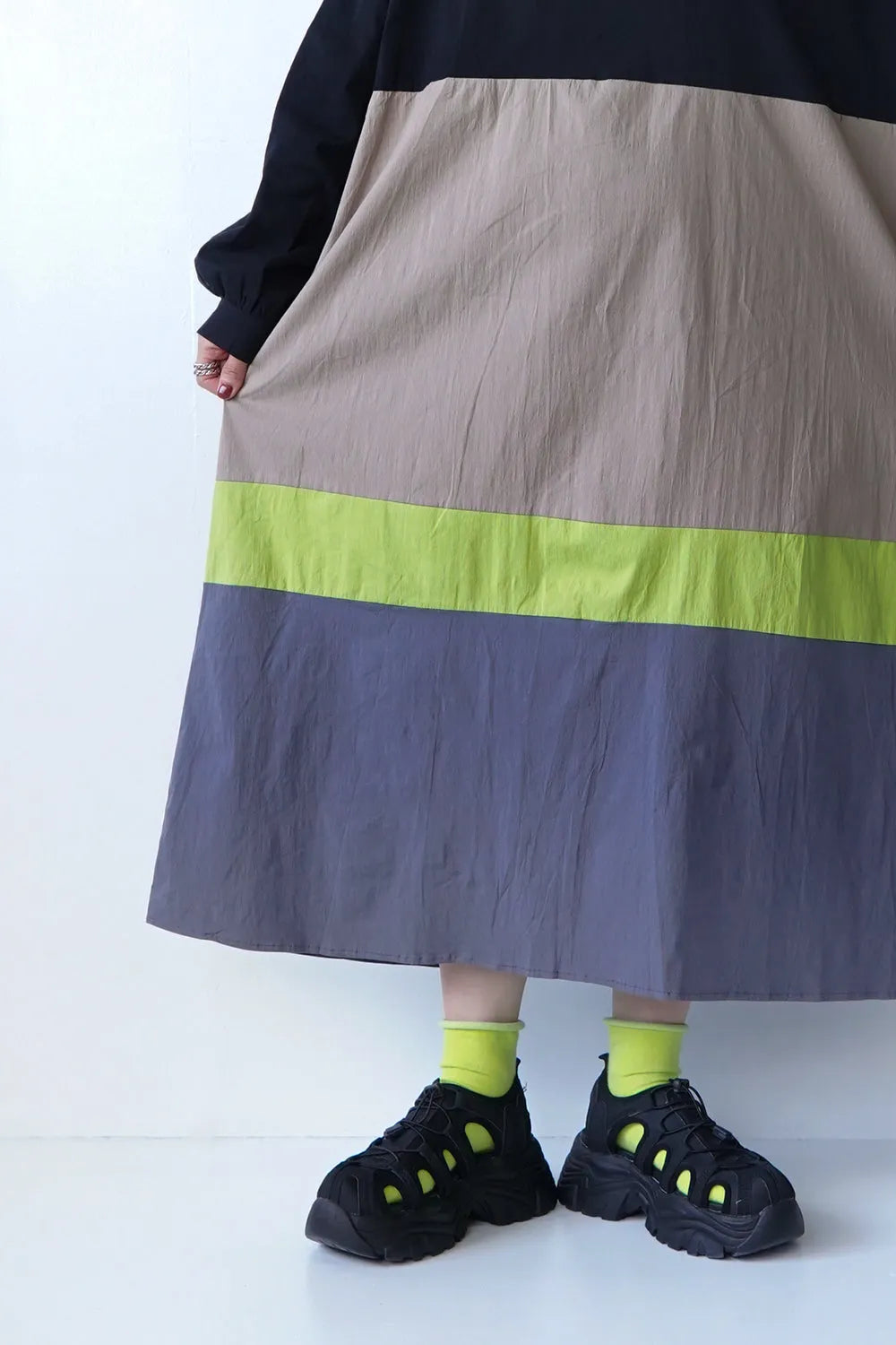 4配色切替フレアワンピース