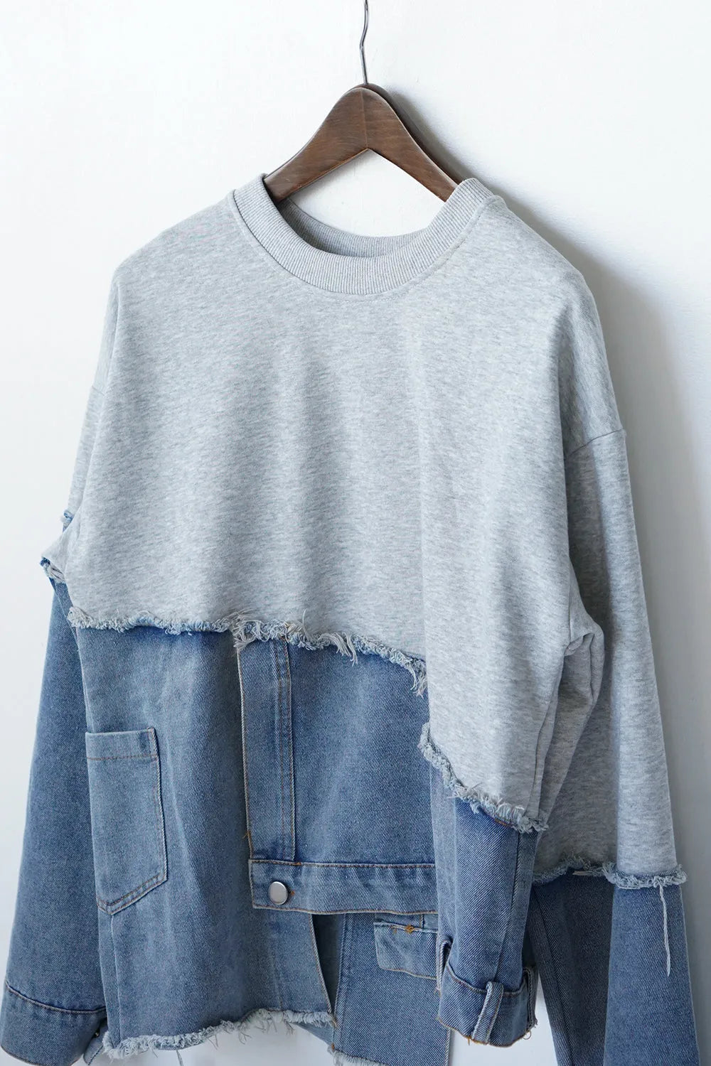【予約販売】スウェット×デニム切替アシメプルオーバー