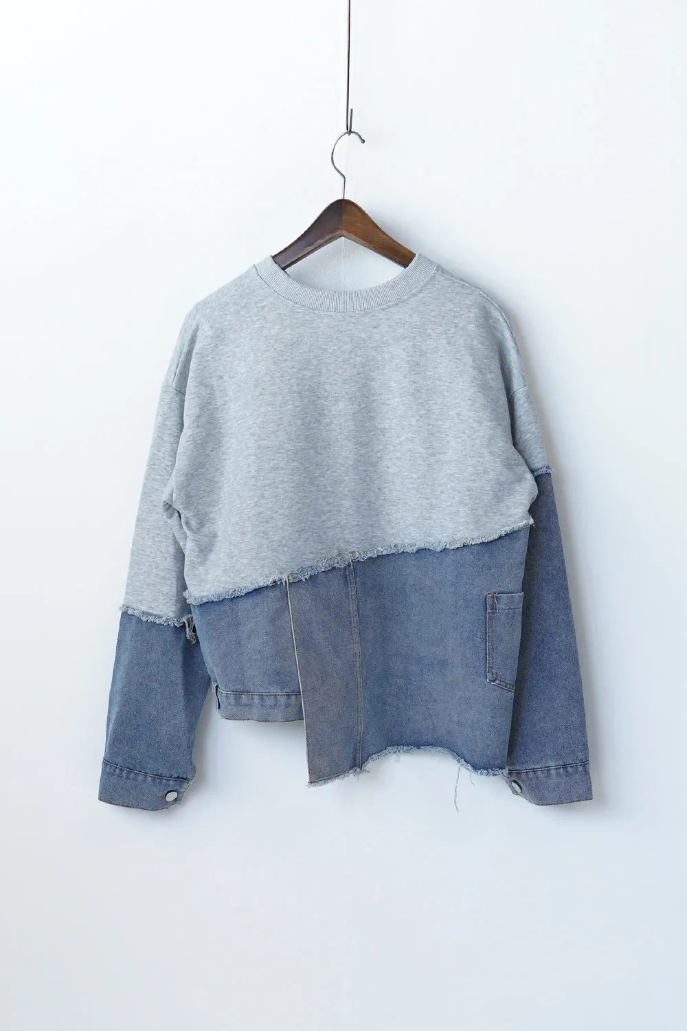 【予約販売】スウェット×デニム切替アシメプルオーバー