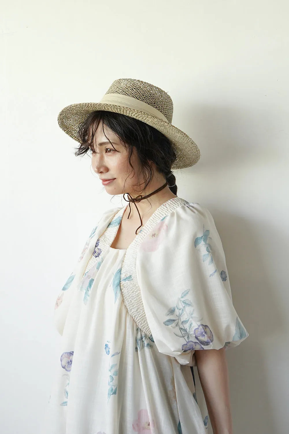 パステル花柄 ボリュームスリーブワンピース