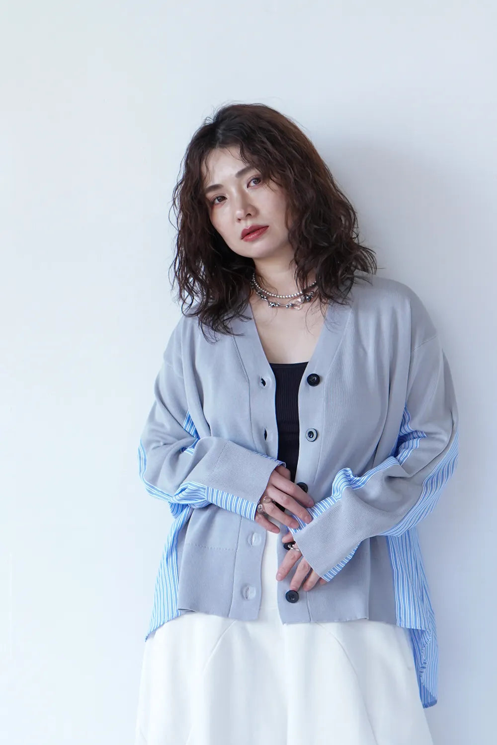 布帛切替ニットカーディガン