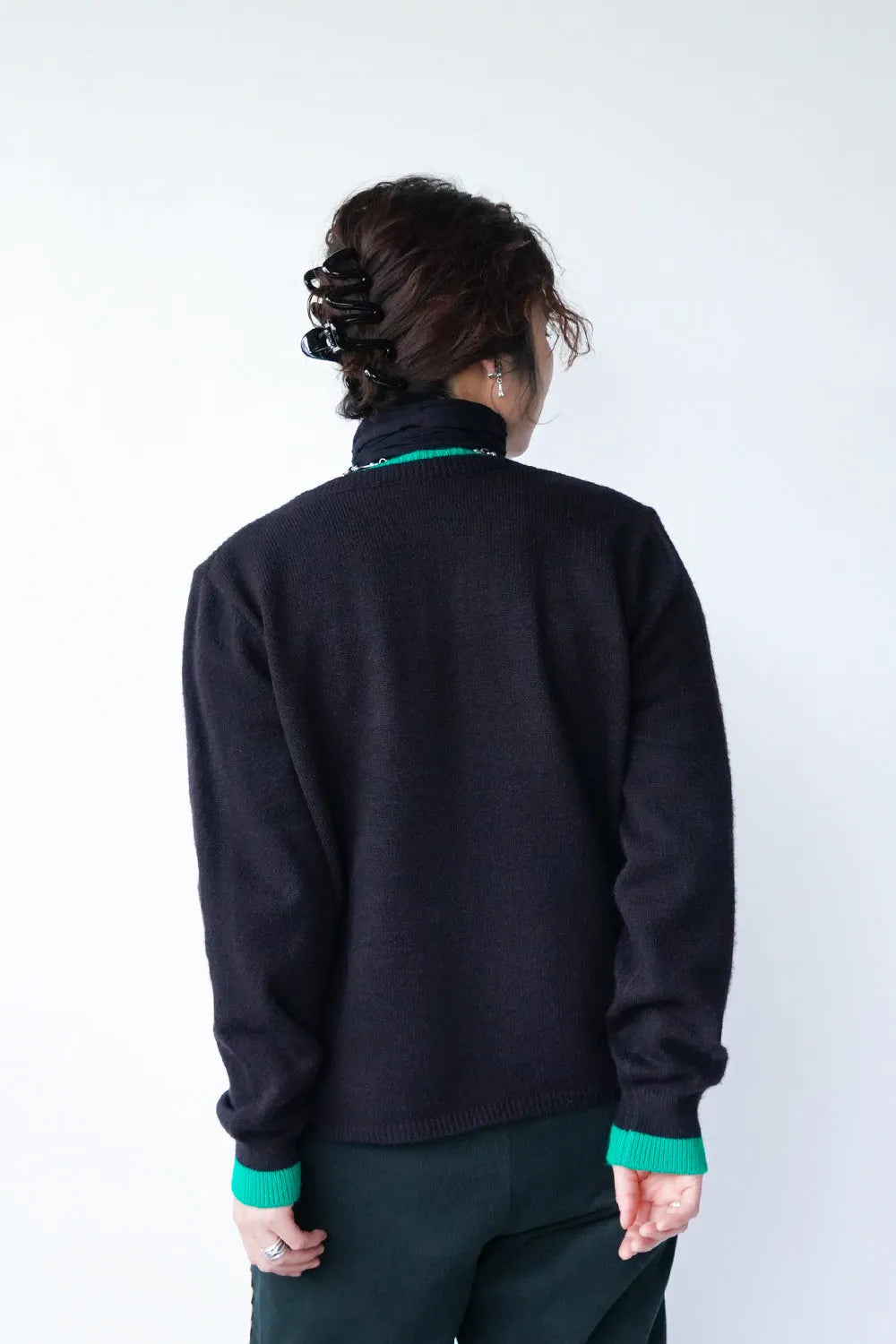 配色レイヤードショートカーデ