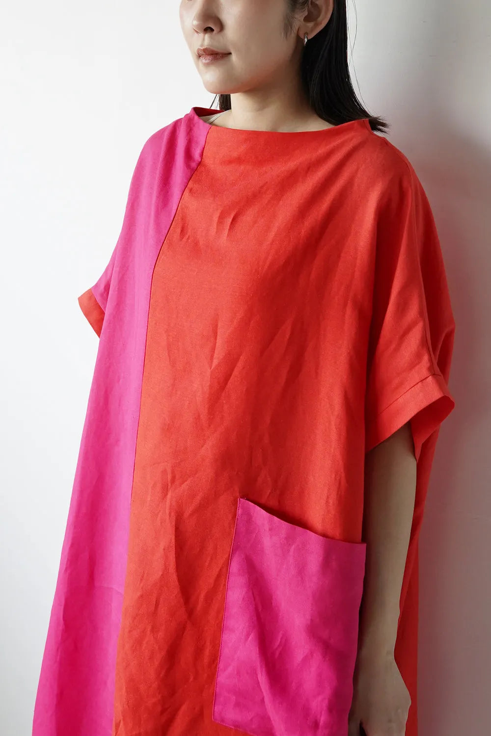 【LILA n’ citta】リネンレーヨンバイカラーワンピース