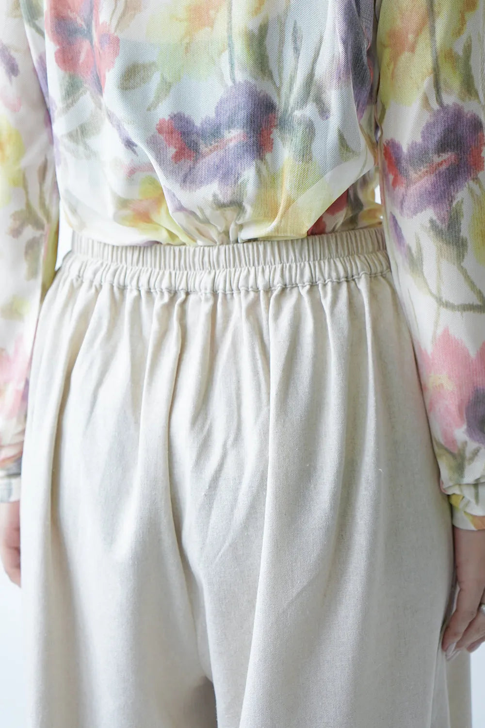 サイドスカラップ麻混パンツ