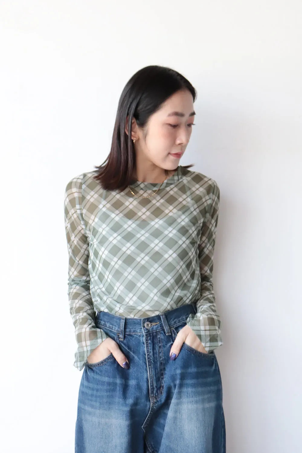 チェック柄シアーカットソー