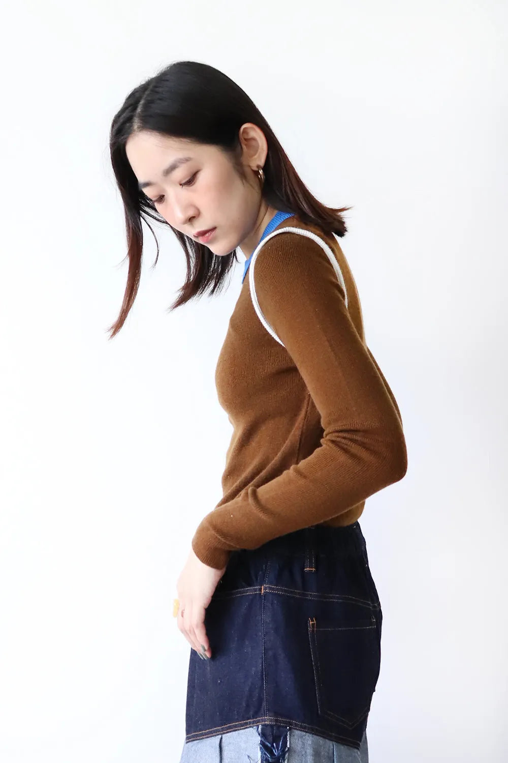 ホワイトライン配色ニットソー