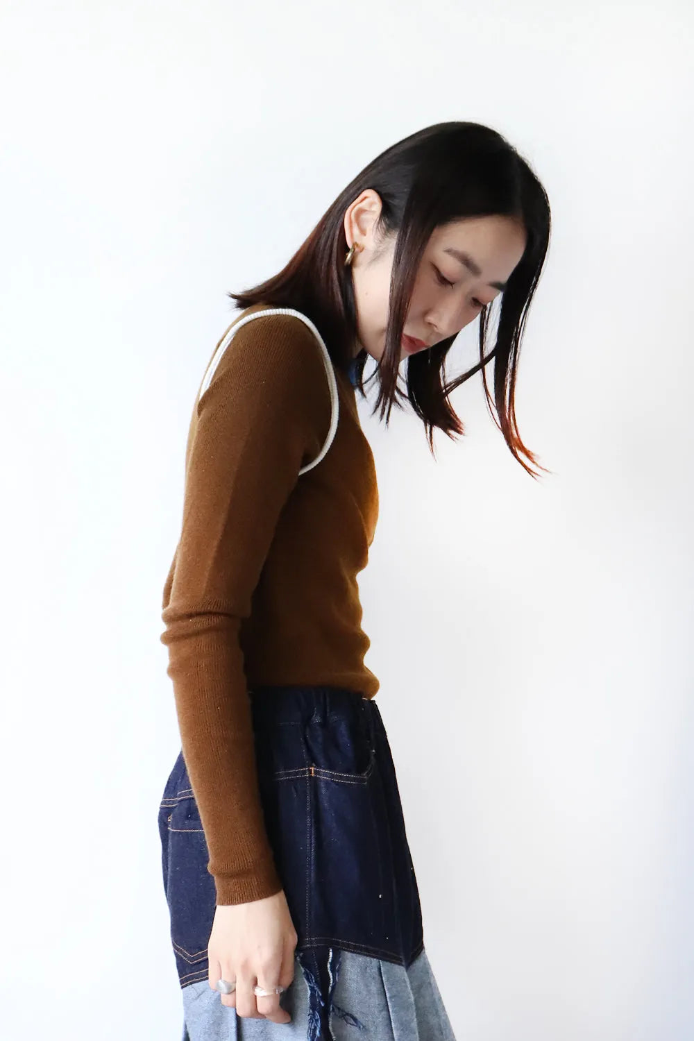 ホワイトライン配色ニットソー