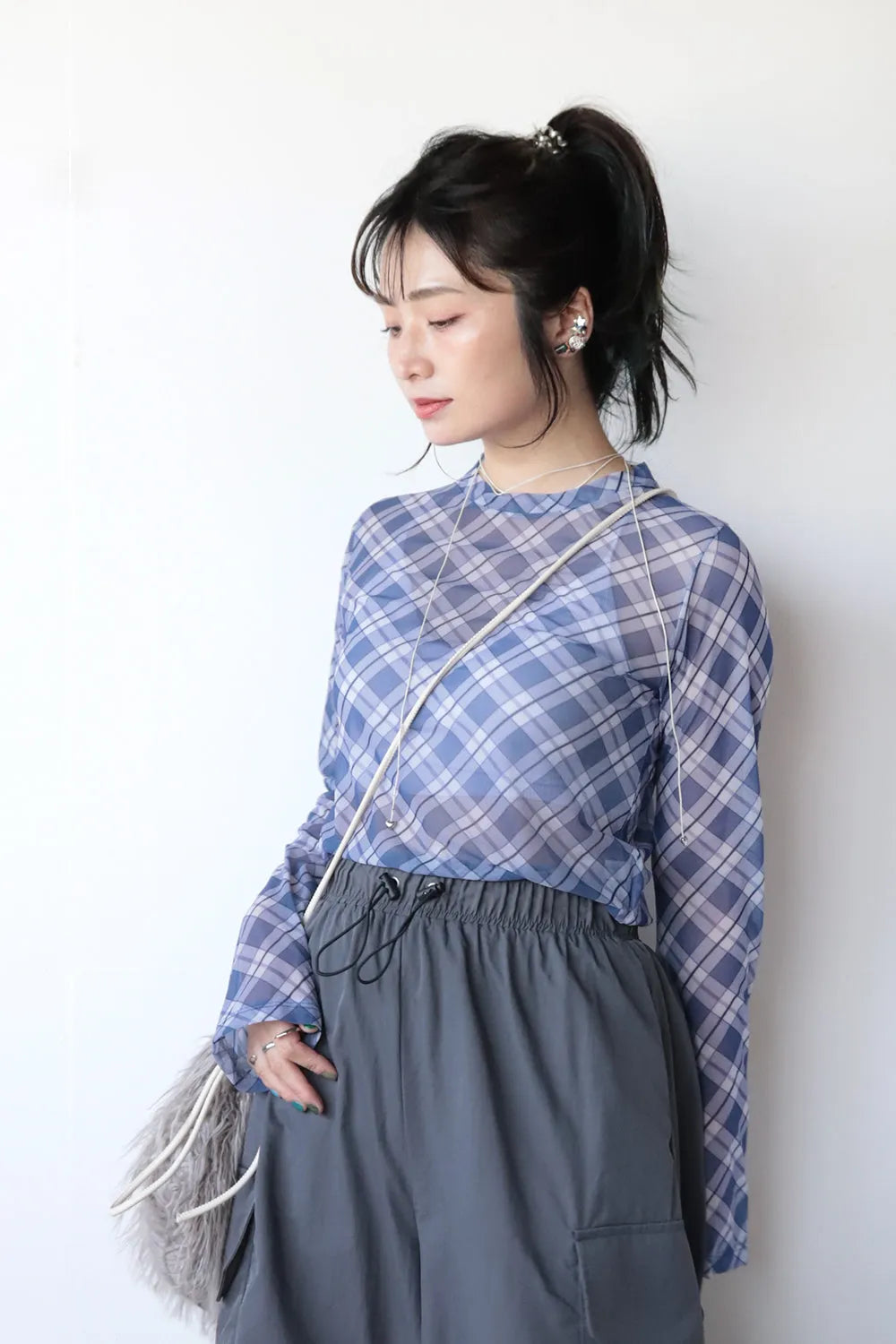 チェック柄シアーカットソー