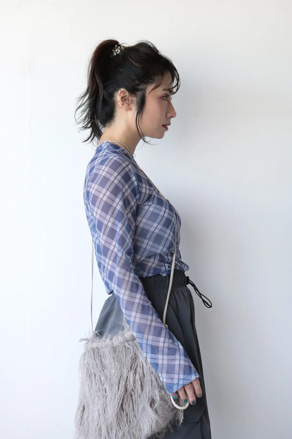 チェック柄シアーカットソー