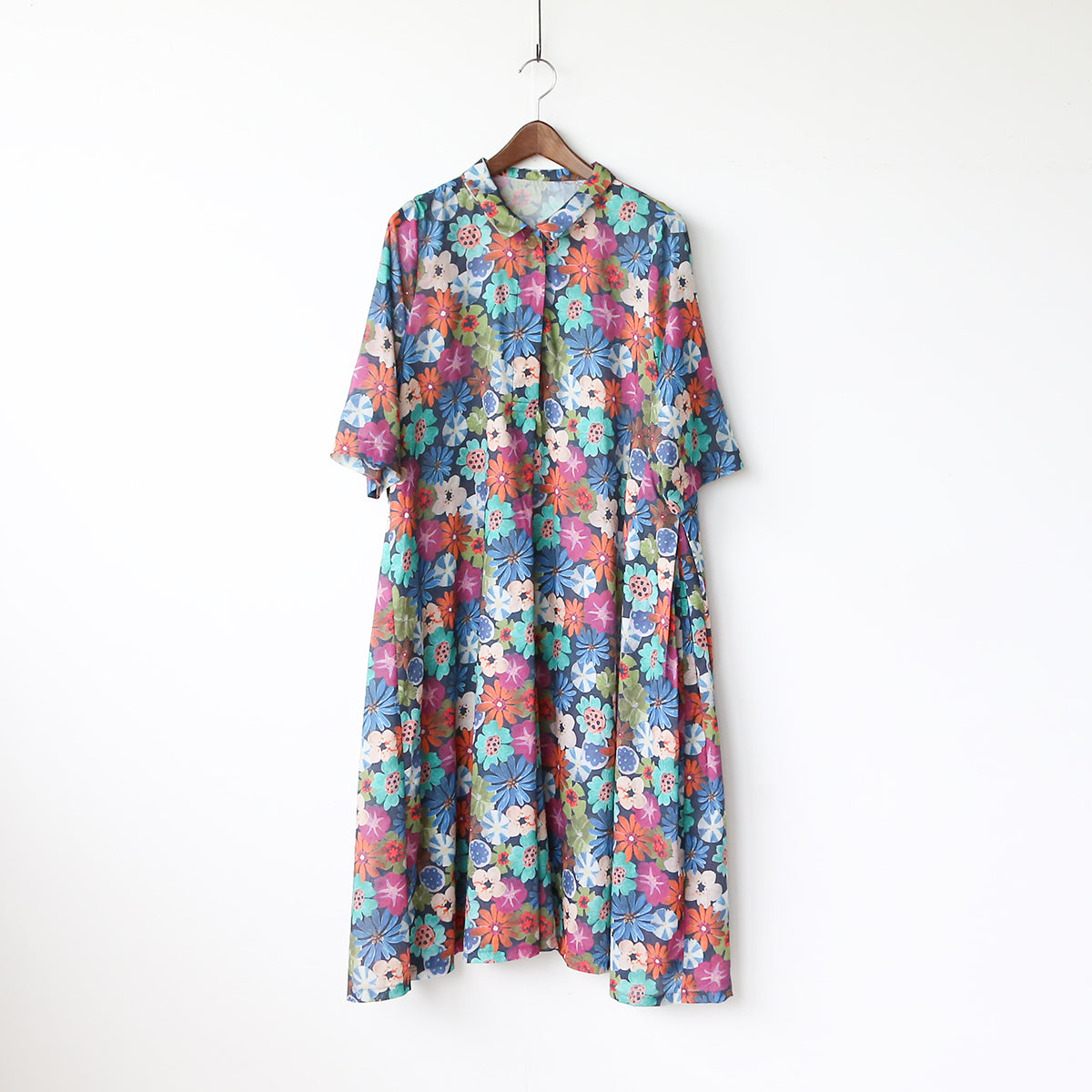 【a1566】DOS DIOSAS 美品 シャツ ワンピース 花柄 38 a1566】DOS DIOSAS 美品 シャツ ワンピース 花柄 38