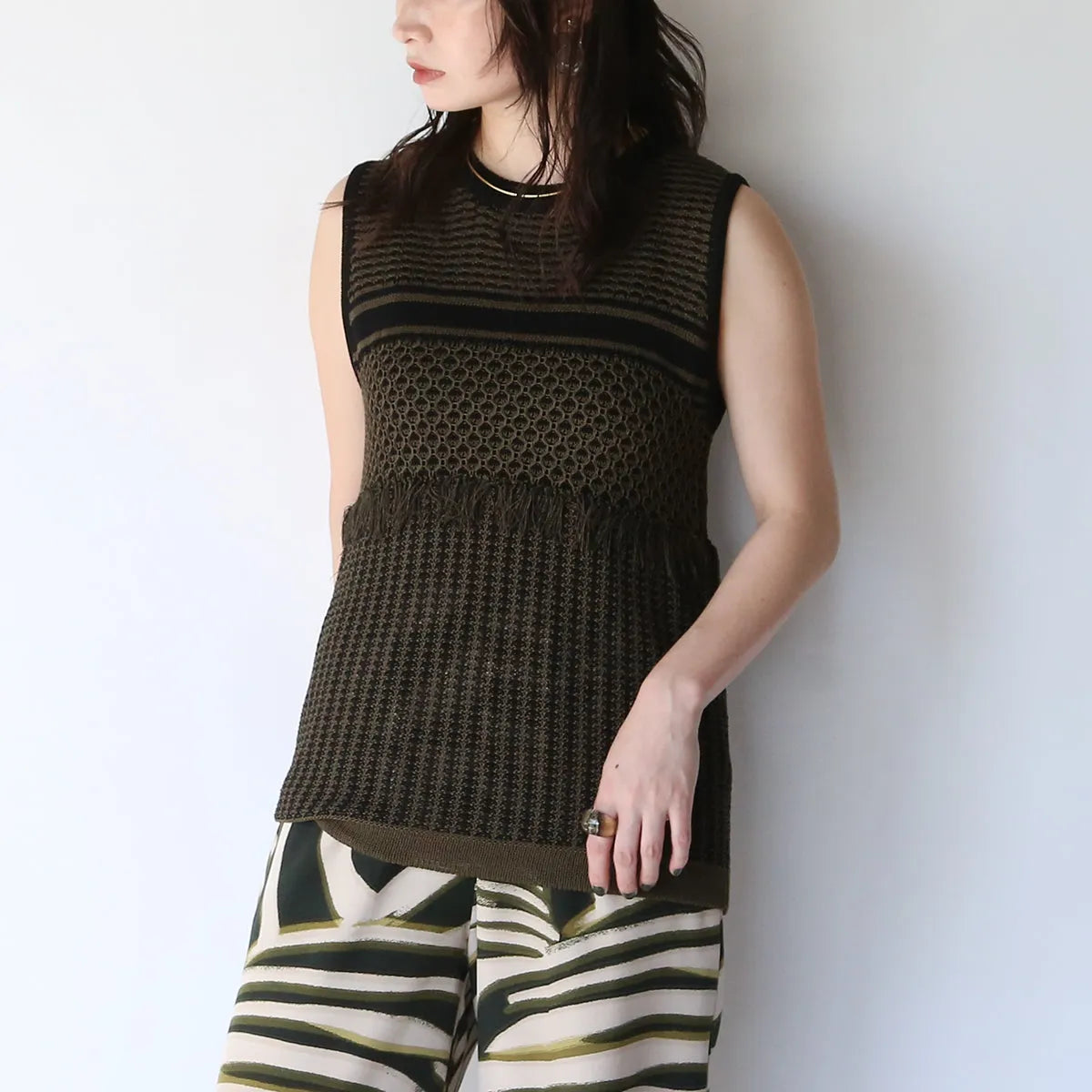 【CHIGNON】ジャガード編みノースリニット