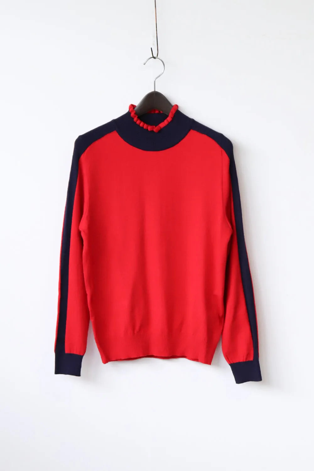 配色フリルネックニットソー