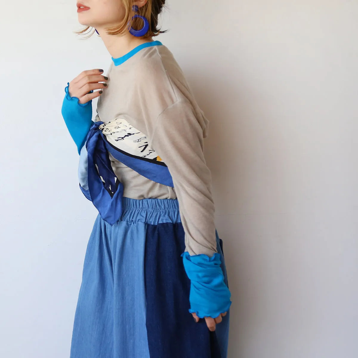 配色切替薄手カットソー